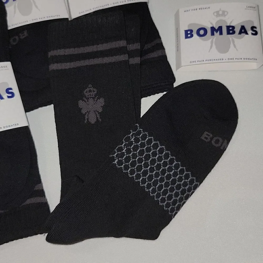 Bombas Men's Large 9.5-13 US Men Black Calf Socks Bee Lot of 5 Pair